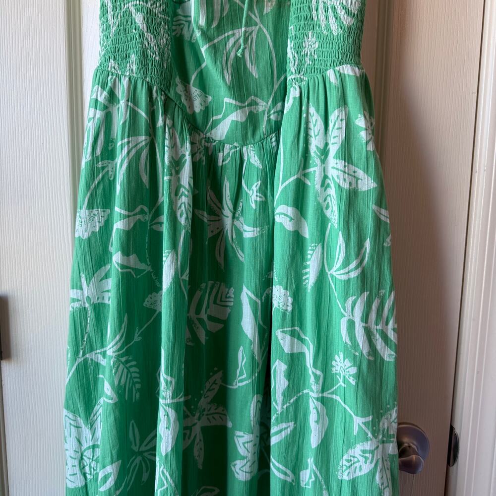 NEW American Eagle Corset Tiered Floral Cotton Midi Dress Green Women's Large - Picture 3 of 12